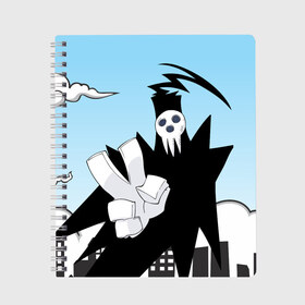 Тетрадь с принтом Soul Eater - Shinigami в Кировске, 100% бумага | 48 листов, плотность листов — 60 г/м2, плотность картонной обложки — 250 г/м2. Листы скреплены сбоку удобной пружинной спиралью. Уголки страниц и обложки скругленные. Цвет линий — светло-серый
 | Тематика изображения на принте: lord death | shinigami | soul eater | пожиратель душ | синигами