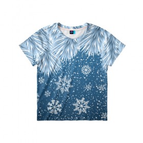 Детская футболка 3D с принтом Snowflakes в Кировске, 100% гипоаллергенный полиэфир | прямой крой, круглый вырез горловины, длина до линии бедер, чуть спущенное плечо, ткань немного тянется | art | background | christmas | new year | snow | snowflakes | арт | ветки | ёлка | минимализм | новый год | рождество | снег | снежинки | фон