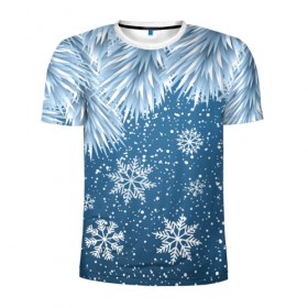 Мужская футболка 3D спортивная с принтом Snowflakes в Кировске, 100% полиэстер с улучшенными характеристиками | приталенный силуэт, круглая горловина, широкие плечи, сужается к линии бедра | art | background | christmas | new year | snow | snowflakes | арт | ветки | ёлка | минимализм | новый год | рождество | снег | снежинки | фон