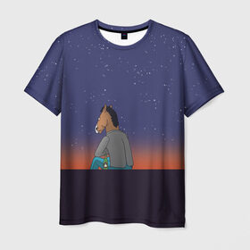 Мужская футболка 3D с принтом Конь Бо Джек в Кировске, 100% полиэфир | прямой крой, круглый вырез горловины, длина до линии бедер | конь бо джек | мультфильм | ночь