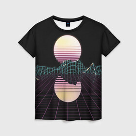 Женская футболка 3D с принтом Retro Wave в Кировске, 100% полиэфир ( синтетическое хлопкоподобное полотно) | прямой крой, круглый вырез горловины, длина до линии бедер | hipster | neon | retro wave | vaporwave | геометрия | космос | неон | хипстер