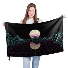 Флаг 3D с принтом Retro Wave в Кировске, 100% полиэстер | плотность ткани — 95 г/м2, размер — 67 х 109 см. Принт наносится с одной стороны | hipster | neon | retro wave | vaporwave | геометрия | космос | неон | хипстер