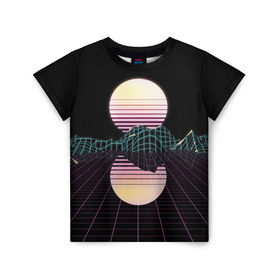 Детская футболка 3D с принтом Retro Wave в Кировске, 100% гипоаллергенный полиэфир | прямой крой, круглый вырез горловины, длина до линии бедер, чуть спущенное плечо, ткань немного тянется | hipster | neon | retro wave | vaporwave | геометрия | космос | неон | хипстер