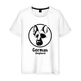 Мужская футболка хлопок с принтом Немецкая овчарка пират в Кировске, 100% хлопок | прямой крой, круглый вырез горловины, длина до линии бедер, слегка спущенное плечо. | Тематика изображения на принте: dog | dog face | german shepherd | pirate | немецкая овчарка | пират | собака