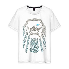 Мужская футболка хлопок с принтом Odinn в Кировске, 100% хлопок | прямой крой, круглый вырез горловины, длина до линии бедер, слегка спущенное плечо. | good | viking | vikings | бог | викинг | викинги | кельтское | один | плетение | скандинавы | язычник