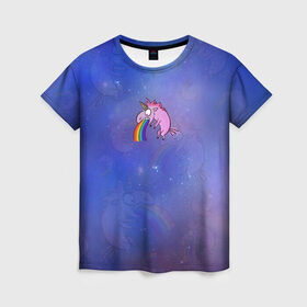 Женская футболка 3D с принтом Единорог, блюющий радугой в Кировске, 100% полиэфир ( синтетическое хлопкоподобное полотно) | прямой крой, круглый вырез горловины, длина до линии бедер | bird born | блевать | единорог | иллюстратор | кот степан | коты | милота | радуга | тошнит