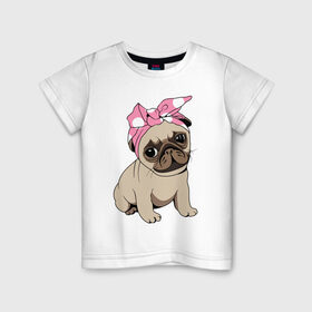 Детская футболка хлопок с принтом Собачка в Кировске, 100% хлопок | круглый вырез горловины, полуприлегающий силуэт, длина до линии бедер | Тематика изображения на принте: dog | pug | мопс | собака