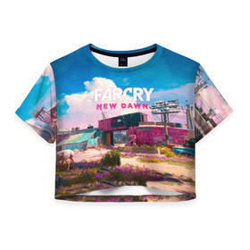 Женская футболка 3D укороченная с принтом Far Cry New Dawn в Кировске, 100% полиэстер | круглая горловина, длина футболки до линии талии, рукава с отворотами | 