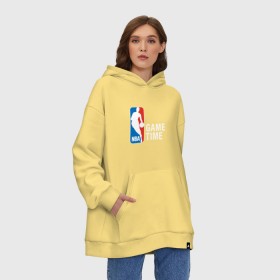 Худи SuperOversize хлопок с принтом NBA - Game Time в Кировске, 70% хлопок, 30% полиэстер, мягкий начес внутри | карман-кенгуру, эластичная резинка на манжетах и по нижней кромке, двухслойный капюшон
 | and1 | basketball | coach | game | james | jordan | lebron | mvp | nba | player | slam dunk | sport | streetball | team | баскетбол | баскетболист | бросок | джеймс | джордан | игра | игрок | леброн | мяч | нба | победа | слэм данк | спорт | тре