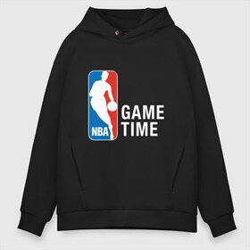 Мужское худи Oversize хлопок с принтом NBA - Game Time в Кировске, френч-терри — 70% хлопок, 30% полиэстер. Мягкий теплый начес внутри —100% хлопок | боковые карманы, эластичные манжеты и нижняя кромка, капюшон на магнитной кнопке | Тематика изображения на принте: and1 | basketball | coach | game | james | jordan | lebron | mvp | nba | player | slam dunk | sport | streetball | team | баскетбол | баскетболист | бросок | джеймс | джордан | игра | игрок | леброн | мяч | нба | победа | слэм данк | спорт | тре