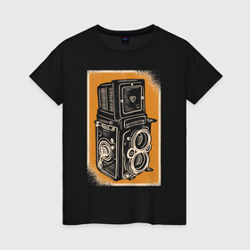 Женская футболка хлопок с принтом Rolleiflex Камера в Кировске, 100% хлопок | прямой крой, круглый вырез горловины, длина до линии бедер, слегка спущенное плечо | ретро | фото | фотоаппарат | фотограф | фотокамера