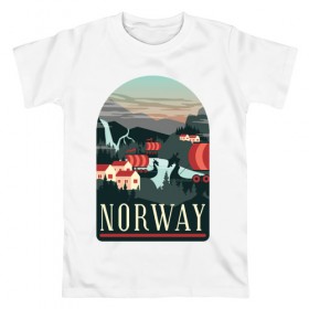 Мужская футболка хлопок с принтом Норвегия в Кировске, 100% хлопок | прямой крой, круглый вырез горловины, длина до линии бедер, слегка спущенное плечо. | norway | норвегия