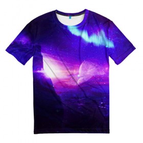 Мужская футболка 3D с принтом Космическое сияние в Кировске, 100% полиэфир | прямой крой, круглый вырез горловины, длина до линии бедер | Тематика изображения на принте: galaxy | nebula | neon | space | star | абстракция | вселенная | галактика | звезда | звезды | космический | неон | неоновый | неоновый космос | планеты