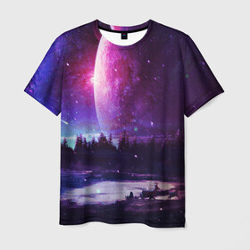 Мужская футболка 3D с принтом Северный закат в Кировске, 100% полиэфир | прямой крой, круглый вырез горловины, длина до линии бедер | Тематика изображения на принте: galaxy | nebula | neon | space | star | абстракция | вселенная | галактика | звезда | звезды | космический | неон | неоновый | неоновый космос | планеты