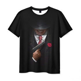 Мужская футболка 3D с принтом Mafia в Кировске, 100% полиэфир | прямой крой, круглый вырез горловины, длина до линии бедер | gangster | gun | gungster | illustration | mafia | арт | галстук | гангстер | гвоздика | зубы | костюм | крестный отец | мафия | минимализм | оружие | пистолет | пуля | темный | черный | шляпа