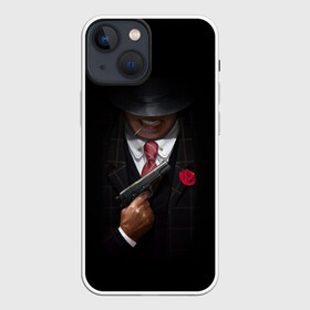 Чехол для iPhone 13 mini с принтом Mafia в Кировске,  |  | gangster | gun | gungster | illustration | mafia | арт | галстук | гангстер | гвоздика | зубы | костюм | крестный отец | мафия | минимализм | оружие | пистолет | пуля | темный | черный | шляпа