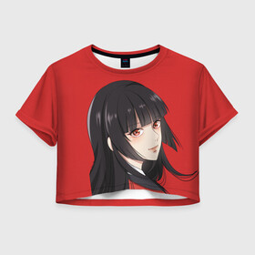 Женская футболка Crop-top 3D с принтом Kakegurui Red в Кировске, 100% полиэстер | круглая горловина, длина футболки до линии талии, рукава с отворотами | anime | compulsive gambler | kakegurui | manga | аниме | безумный азарт | дзябами | карты | манга | покер | скучная девушка | юмэко джабами