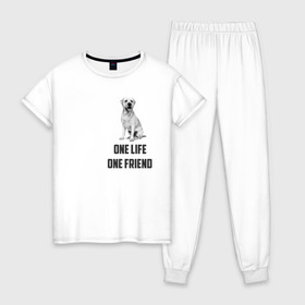 Женская пижама хлопок с принтом Labrador one в Кировске, 100% хлопок | брюки и футболка прямого кроя, без карманов, на брюках мягкая резинка на поясе и по низу штанин | labrador | one friends | one life | друг | друг человека | лабрадор | собака