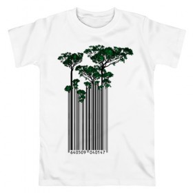 Мужская футболка хлопок с принтом Штрих-код деревья в Кировске, 100% хлопок | прямой крой, круглый вырез горловины, длина до линии бедер, слегка спущенное плечо. | 
