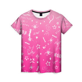 Женская футболка 3D с принтом Lil Peep tatu в Кировске, 100% полиэфир ( синтетическое хлопкоподобное полотно) | прямой крой, круглый вырез горловины, длина до линии бедер | hip hop | lil peep | lilpeep | lilpip | pink | rap | rep | runaway | лил пип | лилпип | реп | розовый | рэп | тату | татуировки лилпипа | хип хоп | эмо рэп