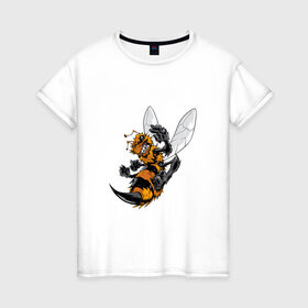 Женская футболка хлопок с принтом Злая оса в Кировске, 100% хлопок | прямой крой, круглый вырез горловины, длина до линии бедер, слегка спущенное плечо | арт | жалит | жало | злая | насекомое | оса | полосатая | пчела