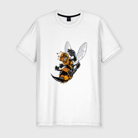 Мужская футболка премиум с принтом Злая оса в Кировске, 92% хлопок, 8% лайкра | приталенный силуэт, круглый вырез ворота, длина до линии бедра, короткий рукав | арт | жалит | жало | злая | насекомое | оса | полосатая | пчела