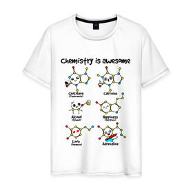 Мужская футболка хлопок с принтом Chemistry is awesome в Кировске, 100% хлопок | прямой крой, круглый вырез горловины, длина до линии бедер, слегка спущенное плечо. | adrenaline | alcohol | caffeine | chocolate | happiness | love | адреналин | атомы | кофеин | любовь | молекулы | потрясающая. наука | связи | счастье | удивительная | химия | шоколад