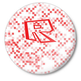 Значок с принтом Roblox в Кировске,  металл | круглая форма, металлическая застежка в виде булавки | dynablocks | roblox | robux | белый | блоки | вселенная | герои | красный | кубики | роблокс | симулятор