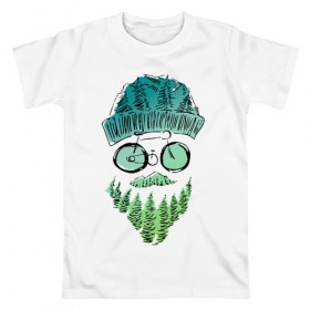 Мужская футболка хлопок с принтом Mountain man в Кировске, 100% хлопок | прямой крой, круглый вырез горловины, длина до линии бедер, слегка спущенное плечо. | борода | велосипед | горы | лес | лицо | очки | путешествия | турист | усы | шапка