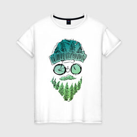 Женская футболка хлопок с принтом Mountain man в Кировске, 100% хлопок | прямой крой, круглый вырез горловины, длина до линии бедер, слегка спущенное плечо | борода | велосипед | горы | лес | лицо | очки | путешествия | турист | усы | шапка