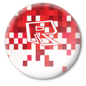 Значок с принтом Roblox в Кировске,  металл | круглая форма, металлическая застежка в виде булавки | dynablocks | roblox | robux | белый | блоки | вселенная | герои | красный | кубики | роблокс | симулятор