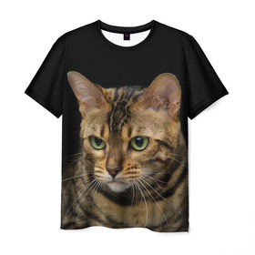 Мужская футболка 3D с принтом Бенгальский кот в Кировске, 100% полиэфир | прямой крой, круглый вырез горловины, длина до линии бедер | bengal cat | cat | бенгальская кошка | бенгальский | кот | котик | коты | кошки