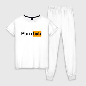 Женская пижама хлопок с принтом PornHub в Кировске, 100% хлопок | брюки и футболка прямого кроя, без карманов, на брюках мягкая резинка на поясе и по низу штанин | brazzers | браззерс