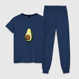 Женская пижама хлопок с принтом Авокадо в Кировске, 100% хлопок | брюки и футболка прямого кроя, без карманов, на брюках мягкая резинка на поясе и по низу штанин | косточка | овощ | попка | фрукт