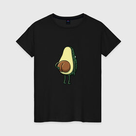 Женская футболка хлопок с принтом Авокадо в Кировске, 100% хлопок | прямой крой, круглый вырез горловины, длина до линии бедер, слегка спущенное плечо | косточка | овощ | попка | фрукт