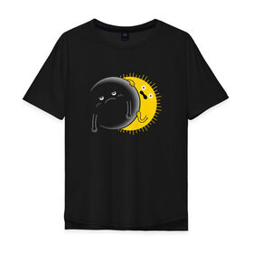 Мужская футболка хлопок Oversize с принтом Солнечное Затмение в Кировске, 100% хлопок | свободный крой, круглый ворот, “спинка” длиннее передней части | Тематика изображения на принте: звезды | космос | луна | планета | солнце