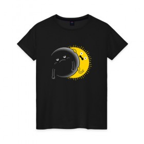 Женская футболка хлопок с принтом Солнечное Затмение в Кировске, 100% хлопок | прямой крой, круглый вырез горловины, длина до линии бедер, слегка спущенное плечо | звезды | космос | луна | планета | солнце