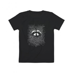Детская футболка хлопок с принтом Енот в Кировске, 100% хлопок | круглый вырез горловины, полуприлегающий силуэт, длина до линии бедер | raccoon | полоскун