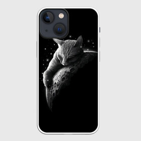 Чехол для iPhone 13 mini с принтом Спящий Кот на Луне в Кировске,  |  | Тематика изображения на принте: вселенная | звезды | космос | котейка | котенок | котэ | котя | лапочка | луна | милый | мимими | ночь | прелесть | сон | спутник