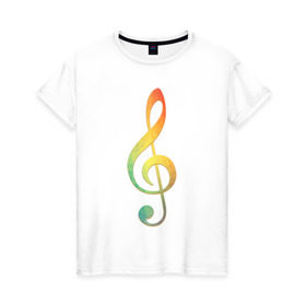 Женская футболка хлопок с принтом Скрипичный ключ, цветной. в Кировске, 100% хлопок | прямой крой, круглый вырез горловины, длина до линии бедер, слегка спущенное плечо | ключ | музыкальний ключ | скрипка