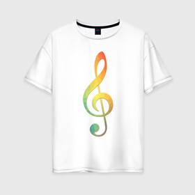 Женская футболка хлопок Oversize с принтом Скрипичный ключ цветной в Кировске, 100% хлопок | свободный крой, круглый ворот, спущенный рукав, длина до линии бедер
 | ключ | музыкальний ключ | скрипка