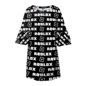 Детское платье 3D с принтом ROBLOX в Кировске, 100% полиэстер | прямой силуэт, чуть расширенный к низу. Круглая горловина, на рукавах — воланы | Тематика изображения на принте: game | gamer | logo | roblox | игры | логотип | роблокс
