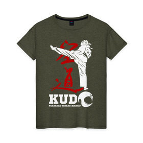 Женская футболка хлопок с принтом Kudo в Кировске, 100% хлопок | прямой крой, круглый вырез горловины, длина до линии бедер, слегка спущенное плечо | Тематика изображения на принте: борьба | единоборства | кудо | спорт