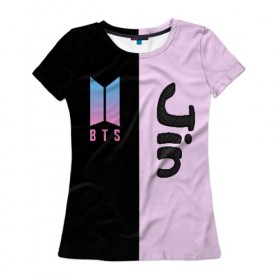 Женская футболка 3D с принтом BTS Jin в Кировске, 100% полиэфир ( синтетическое хлопкоподобное полотно) | прямой крой, круглый вырез горловины, длина до линии бедер | bts | jin | бтс | группа | корейская | музыка | розовый | цветы | черный