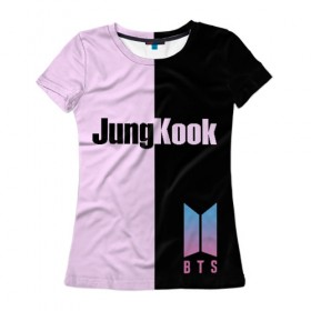 Женская футболка 3D с принтом BTS Jung Kook в Кировске, 100% полиэфир ( синтетическое хлопкоподобное полотно) | прямой крой, круглый вырез горловины, длина до линии бедер | bts | jung kook | бтс | группа | корейская | музыка | розовый | цветы | черный