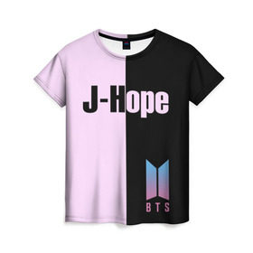 Женская футболка 3D с принтом BTS J-hope в Кировске, 100% полиэфир ( синтетическое хлопкоподобное полотно) | прямой крой, круглый вырез горловины, длина до линии бедер | bts | j hope | бтс | группа | корейская | музыка | розовый | цветы | черный