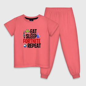 Детская пижама хлопок с принтом Eat Sleep Fortnite Repeat в Кировске, 100% хлопок |  брюки и футболка прямого кроя, без карманов, на брюках мягкая резинка на поясе и по низу штанин
 | Тематика изображения на принте: 