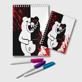 Блокнот с принтом MONOKUMA в Кировске, 100% бумага | 48 листов, плотность листов — 60 г/м2, плотность картонной обложки — 250 г/м2. Листы скреплены удобной пружинной спиралью. Цвет линий — светло-серый
 | Тематика изображения на принте: ahegao | anime | bear | blood | danganronpa | derector | despair | girls | happy | havoc | manga | monokuma | panda | red | robot | trigger | ultra | аниме | ахегао | директор | кровь | манга | медведь | монокума | панда | робот