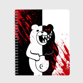 Тетрадь с принтом MONOKUMA в Кировске, 100% бумага | 48 листов, плотность листов — 60 г/м2, плотность картонной обложки — 250 г/м2. Листы скреплены сбоку удобной пружинной спиралью. Уголки страниц и обложки скругленные. Цвет линий — светло-серый
 | ahegao | anime | bear | blood | danganronpa | derector | despair | girls | happy | havoc | manga | monokuma | panda | red | robot | trigger | ultra | аниме | ахегао | директор | кровь | манга | медведь | монокума | панда | робот