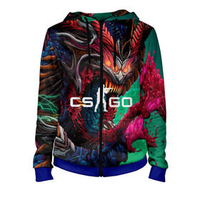 Женская толстовка 3D на молнии с принтом CS GO hyper beast skin в Кировске, 100% полиэстер | длина до линии бедра, манжеты и пояс оформлены мягкой тканевой резинкой, двухслойный капюшон со шнурком для регулировки, спереди молния, по бокам два кармана | beast | counterstike | csgo | hyper | hyperbeast | m4a1s | steam | винтовка | контра | кс | ксго | шмотки